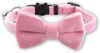 Coleira De Veludo Com Gravata Borboleta Para Gatos E Cães Pequenos, Veludo Macio E Confortável, Coleira Pet Ajustável Com Laço E Sininho Guizo, Coleira De Luxo Elegante Estilosa – HEISIL (ROSA CLARO)