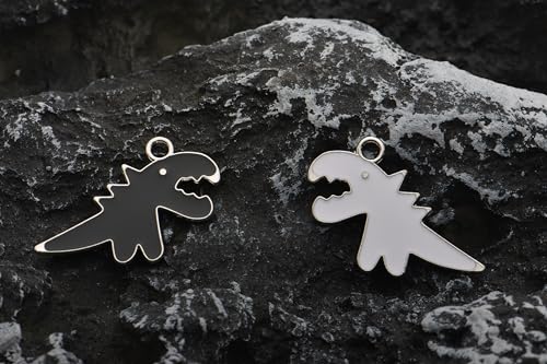 Image of VIDRIO Pack of 40 Black and White Cartoon Dinosaurs Enamel Charms Gold Plated Colored Pendants Accessories for Necklace Bracelet Jewelry Making DIY Crafting