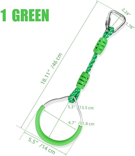 Miniatura 5 de Anillo de ninja colgante verde para niños y adultos, carrera de obstáculos en el patio trasero, equipo de entrenamiento para interiores y