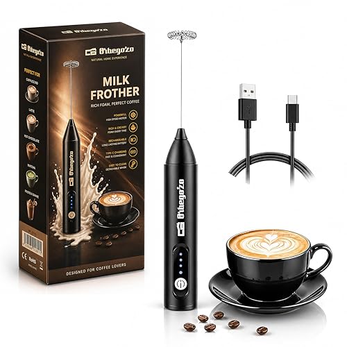 Image of Coffee Frother Electric Rechargeable Coffee Maker Machine for Home Electric Coffee Frother Machine & Milk Whisker with Rounded Spring Tech Orbegozo | 1 Year Warranty