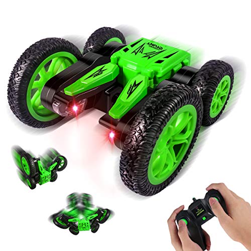 HALOFUN RC Cars Stunt Car Toy, 4WD 2.4Ghz Remote Control Car Double Sided Rotating Vehicles 360° Flips, Green RC Cars for Kids Birthday Gifts