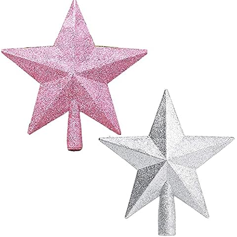 BoBofly 2 Pack Glittered Mini Star Christmas Tree Topper Star Treetop for Small Christmas Tree Ornaments (Silver Pink) Cover