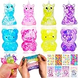 8PCS Gummy Bear and Unicorn Squishy Fidget Stress Balls for Adults Sugar Stress Ball and 8PCS Exchange Gift Cards,Sensory Squishy Ball, Stress Relief Gift Squeeze Ball Party Favors for Adults