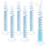 Kalevel 6pcs Polypropylene Graduated Cylinder 100ml Measuring Cylinders Plastic Graduated Cylinder Set Measuring Test Tube Clear Graduated Cylinder with Double Sided Markings, Pour Spout