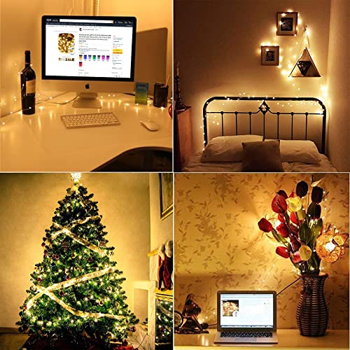 Image of RUICHEN USB Fairy Lights 66 Ft 200 LED Twinkle Lights with ON /Off Switch, Waterproof Silver Wire String Firefly Lights for Christmas Party Wedding Bedroom Table Decoration (Warm White)