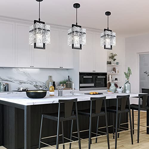 Black Crystal Kitchen Island Lighting, Modern Water Ripple Glass Pendant Light Fixtures, Elegant Chandelier Lights For Dining Room, Bedroom, Foyer, L7'' X H12'' #TOP6