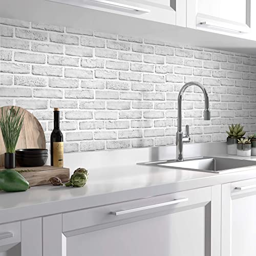 Anmon White Brick Wallpaper Faux Brick Panels Peel And Stick Wallpaper 17.7" X 118" 3D Textured White Brick Wall Paper Vinyl Film Removable Wallpaper Fireplace Kitchen Backsplash Laundry Room Decor #TOP6