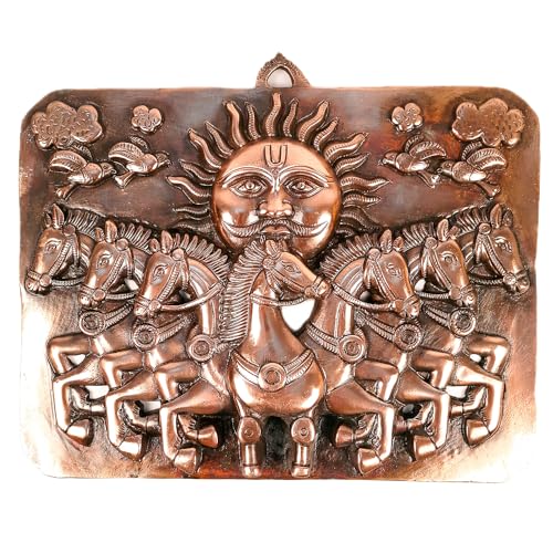 Image of Apka Mart The Online Shop Sun With 7 Running Horse Wall Hanging - For Vastu, Feng Shui, Home, Office, Living Room Wall Decor & Gifts (Metal - Alloy, Color - Copper Shade, Size - 15 Inch)