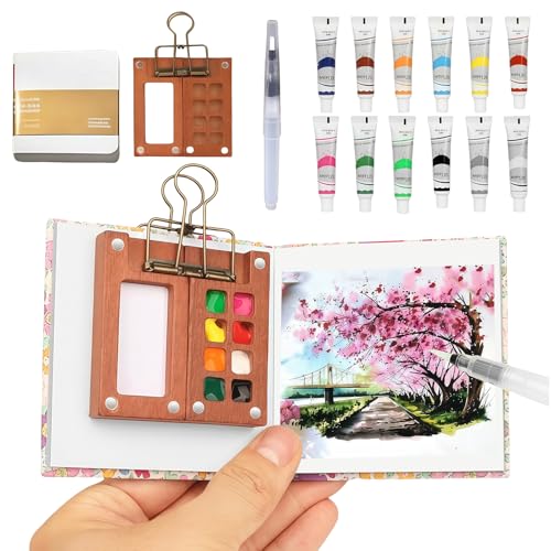 Yamobi Juego de 10 mini cajas de acuarela, paleta de acuarelas portátil, nano paleta portátil para acuarela, mini almohadilla de pintura para viajes, acuarelas