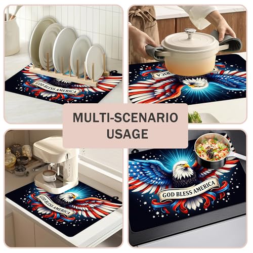 Image of Multi-Design Silicone Stove Cover for Glass /Electric Stoves - 3-in-1 Heat-Resistant Protector Mat, Non-Slip Drying Rack (American Bald Eagle, 28 inch L x 20 inch W)