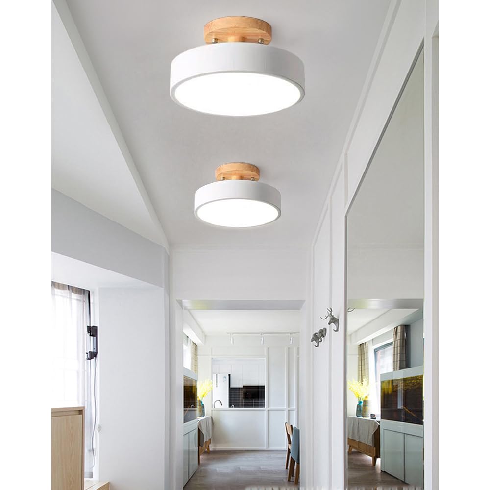 Plafonnier Luminaire Nordique LED, Plafonniers Led Modernes Ronds En Bois Intérieur Ø18cm IntéRieur 13W métal Pour d'enfant chambre à coucher Salon Cuisine Salle À Manger Couloir Bureau (Blanc(13W))