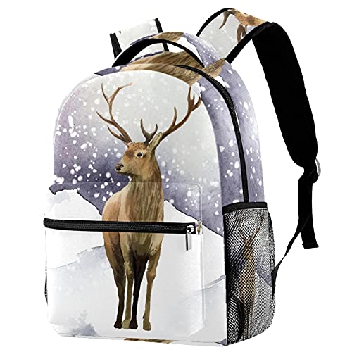Sac à dos de voyage avec porte-bouteille et motifs rennes pour les sorties d'hiver