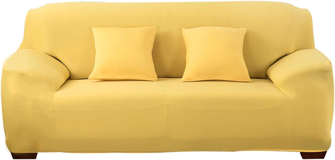 Hotniu 1-Piece Stretch Sofa Couch Covers Universal Fitted Sofa Arm-chair Slipcover Love Seat Furniture Protector (4 Seater,Yellow #2)