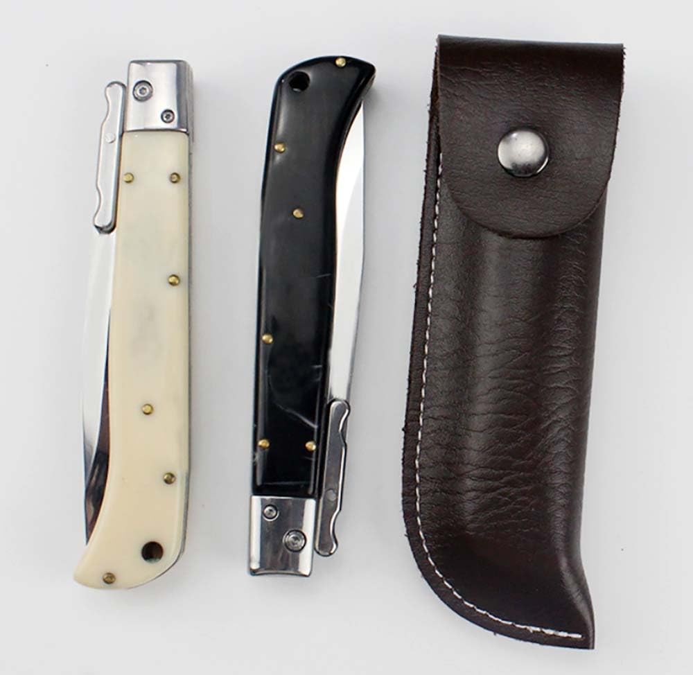 Joa Klappmesser Lang Taschenmesser Aus Stahl 440C Harz Outdoor edc messer Survival Tanto Jagdmesser scharfes einhandmesser Gegen Multitool/Lederscheide, Geschenk für Männer