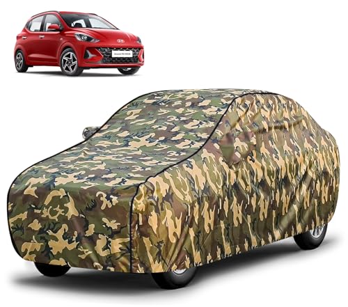 Image of FABTEC Waterproof Car Body Cover for Hyundai Grand I10 Nios with Mirror Pocket, Triple Stitched (Military, Jungle Print, Camouflage Design)