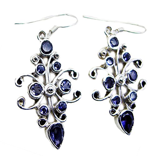 Boucle d'oreille iolite bleu naturel anti-allergie en argent 925 pour oreilles sensibles