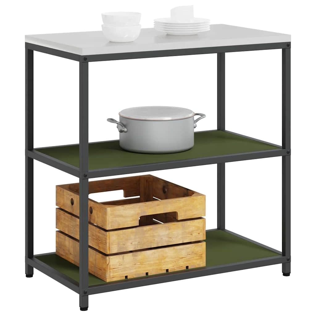 Estantería de almacenamiento de cocina verde oliva de acero 90 x 50 x 92 cm con estantes de tabla, espacio para alimentos y utensilios de cocina, interior, duradero y ahorra espacio