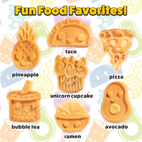 Kawaii Fun Snacks Mini Waffle Maker - 7 Different Food Emoji Designs Featuring an Avocado, Pizza, Ramen, Taco & More - The Cool Electric Waffler Gift for Amazing Kid's Breakfasts and Holiday Gifts - Image 3