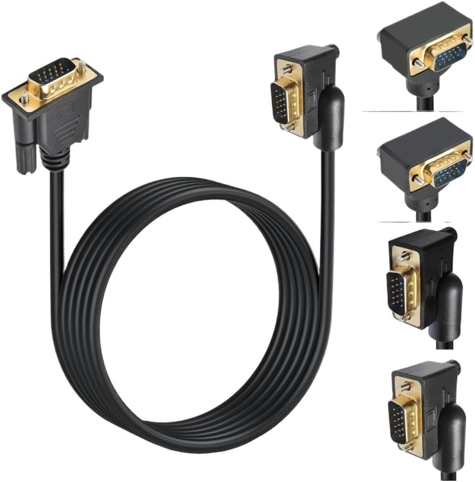 90 Degree Angled VGA 3+6 Cable RGB HD 15Pin Male to Male Female Extension Cable for PC TV Computer Monitor Projector 50cm1.5m 300CM(300CM,VGA M-M Down)