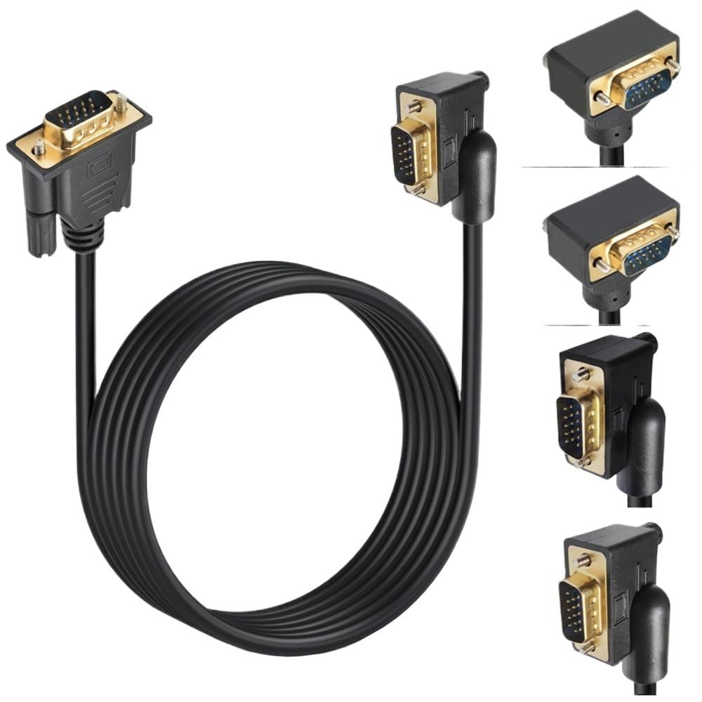 Kątowy kabel VGA 3+6 90 stopni, RGB HD, 15-pinowy, męski na męski, żeński, przedłużacz do komputera, monitora, projektora, 50 cm, 1,5 m, 300 cm (5 m, VGA M-F)