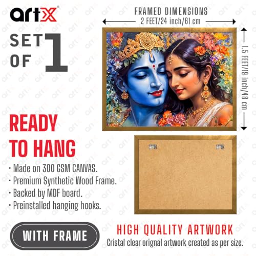 Image of ArtX Canvas Radha Krishna Wall Painting, Big Radha Krishna Photo Frame Painting For Bedroom, Living Room, Multicolor, Abstract, 61.0 X 48.0 cm, Set of 1