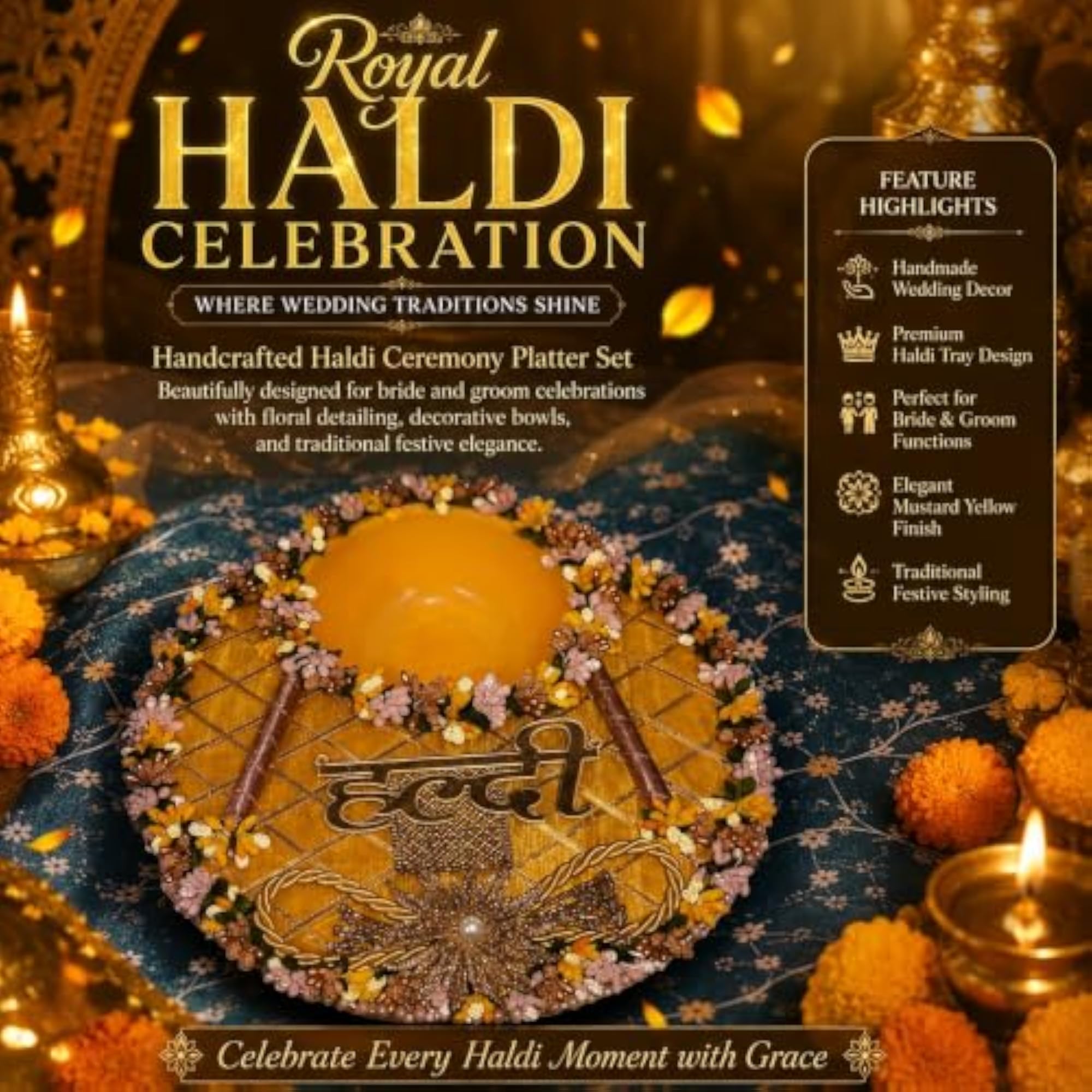 Haldi Ceremony Platter Set, Handmade Wedding Decor