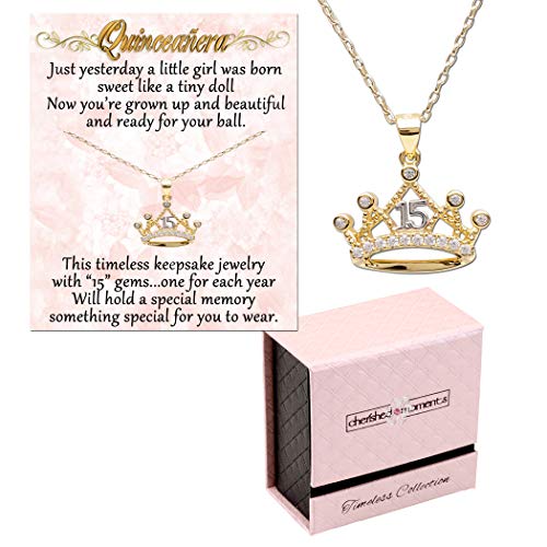 Cherished Moments Sterling Silver Necklace or Earring for Quinceanera Gift, "Sweet 15" Present with 15 Sparkling CZs3