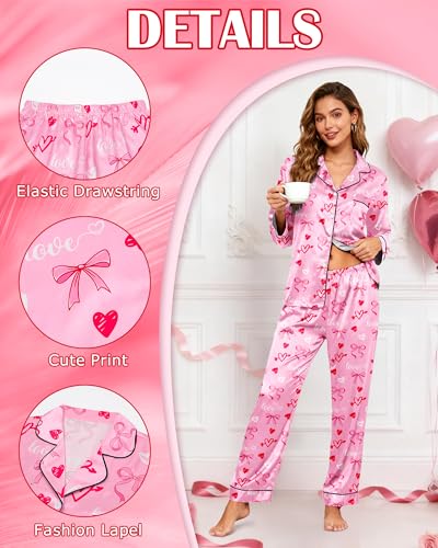 Image of Silky Pajamas for Women 2 Piece Long Sleeve Pj Sets Women's Satin Sleepwear Button Down Loungewear Set