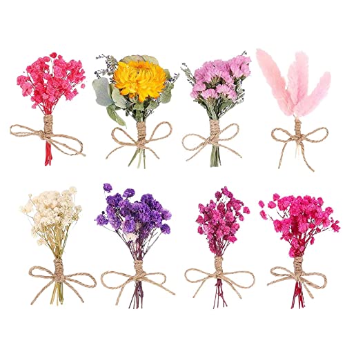 Ramo de 8 flores secas decorativas multicolor 10 cm