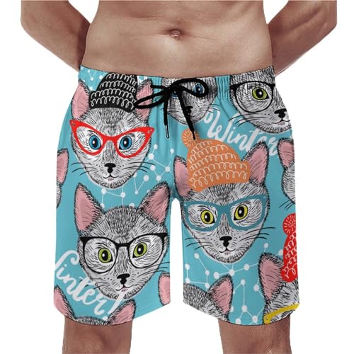 Shorts de bain homme chat évite l'humidité maillot séchage rapide à poches S