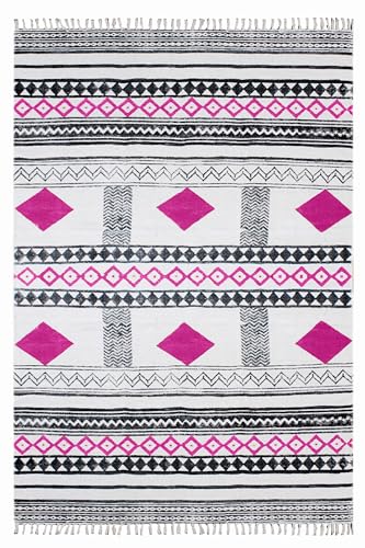Tapis de Noël Dhurrie抗污棉质粉色地毯解决客厅走道多磨损问题 - 2