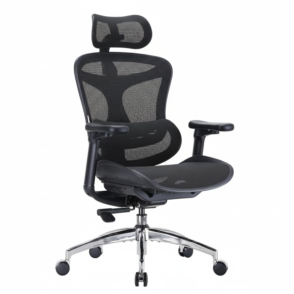 Garvee Silla de Oficina Ergonómica Grandeza y Robusta - Respaldo Alto de Malla Transpirable - Soporte Lumbar Dinámico - Reposabrazos 3D Ajustables - Asiento Giratorio con Reposapiés
