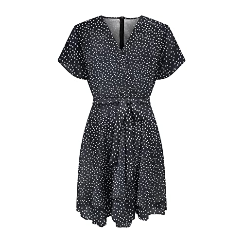 GZLWJY Vestido feminino de verão com decote em V, zíper e mangas curtas, estampado, elegante, casual