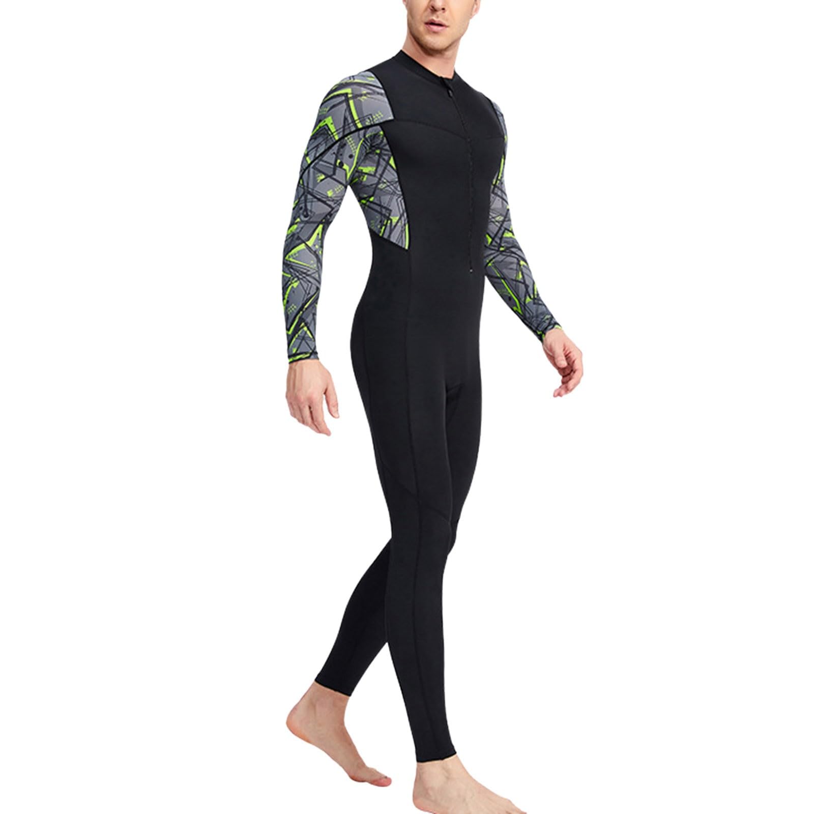 Herren Badeanzug Einteiler Schwimmanzug Bademode Männer Langarm Sonnenschutz Surfanzug Shorty Neoprenanzug Beachwear Atmungsaktiver Ganzkörper-Tauchanzug mit Frontreißverschluss