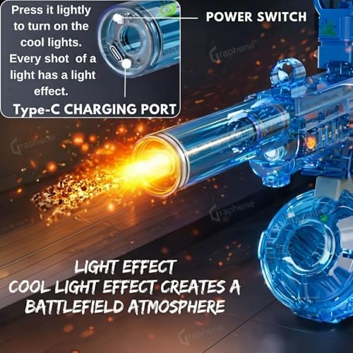 Image of GRAPHENE Automatic Transparent Electric Holi Water Gun for Kids Rechargeable KRY Water Toy Gun Long Range LED Light Effect High Pressure Squirt Water Pistol Summer Fun Indoor Outdoor Boys Girls 3+4