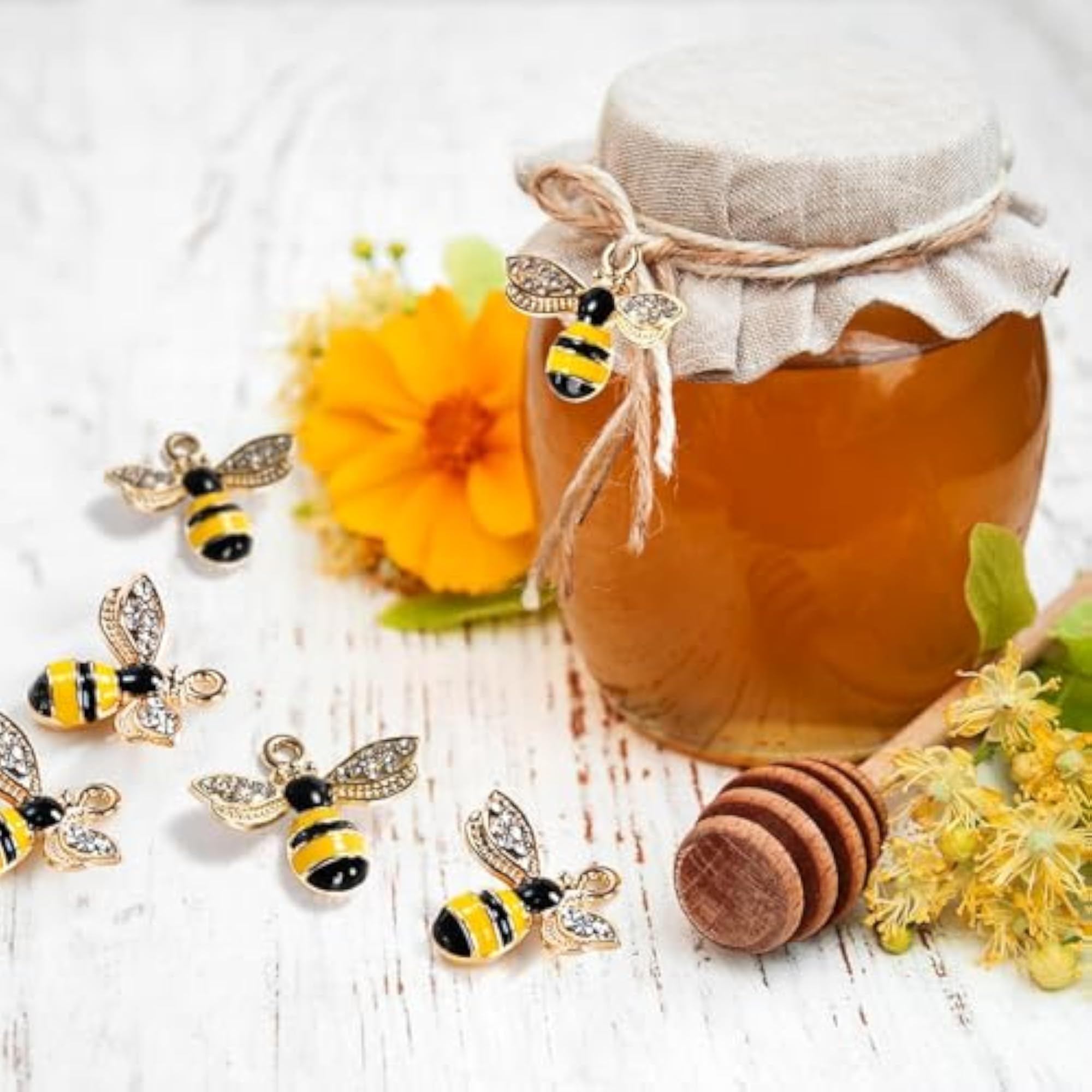 100 Pieces Cute Enamel Bee Charms with Rhinestones for DIY Crafts
