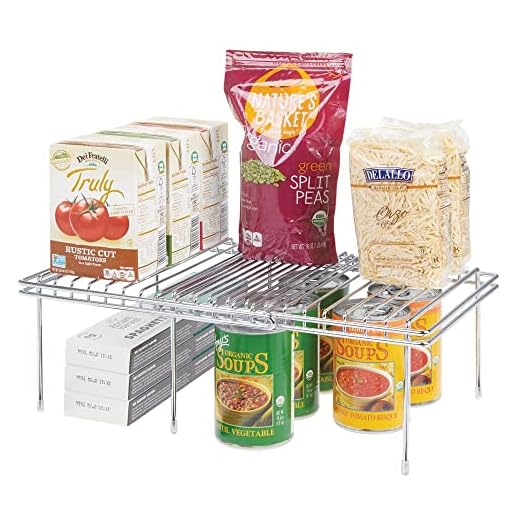 mDesign Juego de 2 accesorios para interiores de armarios de cocina – Práctica balda extensible de metal para ampliar el espacio – Estante para platos antideslizante – plateado