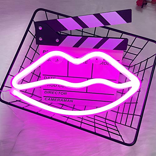 Image of ENUOLI Lip Neon Signs LED Pink Lip Night Neon Light Romantic Wall Decor | Home Room Art Decorative Sexy Neon Lights for Bedroom Bar Girls Birthday Party Christmas Club Wedding Lover Teens Gift