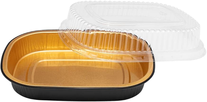 Karat 24 oz Black & Gold Oven/Grill Safe Aluminum Pans with Clear Lids (AF-TOP24-COMBO) - 50 Count
