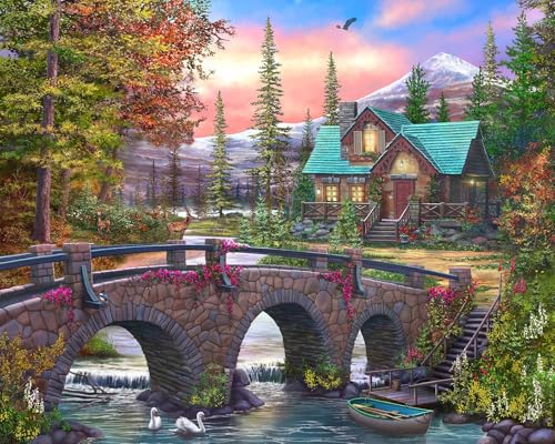 Springbok's Mountain Home Sunrise 1000 Piece Puzzle for Adults is a Soothing Image of a Mountain Cabin Retreat