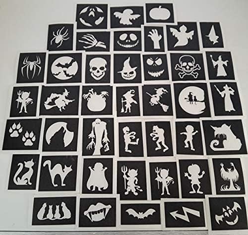 50 x Halloween Themed Stencils for Boys Girls Glitter Tattoos Airbrush Tattoos Walls Ghost Monster bat cat