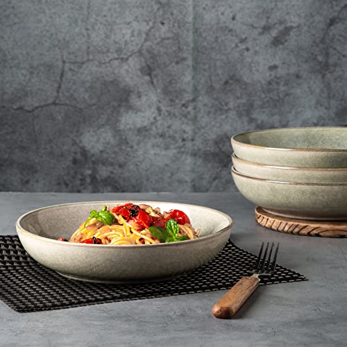 Amorarc 8.5'' Large Pasta Bowls, 36Oz Stoneware Pasta Serving Bowls Set Of 4 For Kitchen, Wide Bowls For Pasta,Salad,Oatmeal, Microwave Safe, Reactive Glaze #TOP6