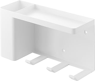 山崎実業(Yamazaki) 【穴が目立ちにくい石こうボードピンセット・木ネジ 付属】 壁付け ドライヤー & ヘアーアイロンホルダー トレー付き ホワイト W25×D8.5×H13.5cm タワー tower ドライヤーホルダー ヘアアイロン 収納 10254