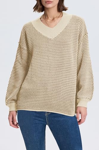 Image of Cakulo Womens Oversized Fall Pullover V Neck Sweaters 2024 Chunky Knit Color Block Sweater Tops Trendy Outfits