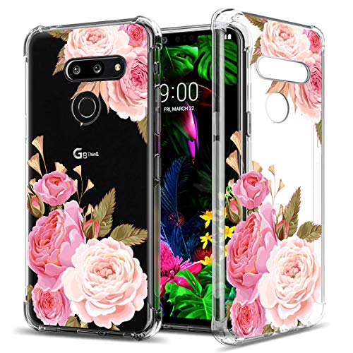 GREATRULY Floral Clear Pretty Phone Case for LG G8 ThinQ (2019 Release) for Women Girls,Flower Design Transparent Slim Soft Drop Proof TPU Bumper Cushion Silicone Cover Shell,FL-K