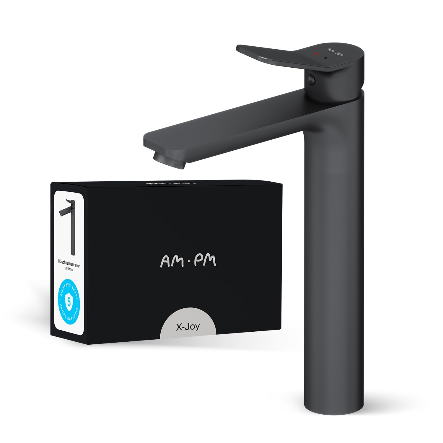 AM.PM Einhebel-Waschtischarmatur Hoch, kratzfester Wasserhahn, Waschbeckenarmatur, Auslaufhöhe 231mm, für Aufsatzwaschtisch geeignet, Schwarz matt (X-Joy FXA92022-Neu)
