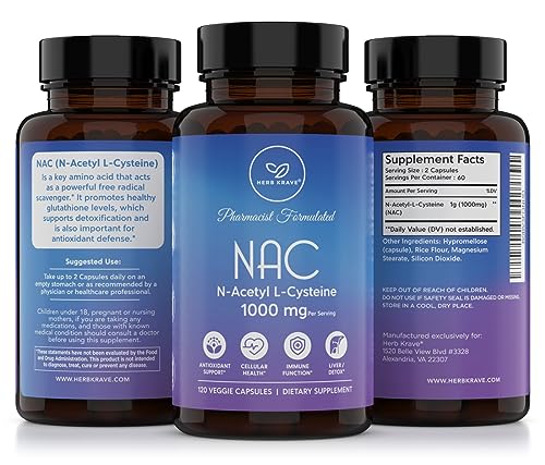 Herb Krave NAC Supplement N-Acetyl Cysteine 1000 mg, Amino Acid, Natural Antioxidant, Support for Liver, Lung, Immune System, Fertility | 120 N-Acetyl-L-Cysteine Capsule - Image 3