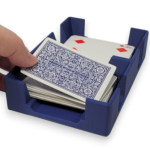 Deluxe Playing Card Tray or Caddy for card games like canasta, rummy, UNO and more - Cardian brand cardholder/caddy with felted bottom - Non-Swivel - Made in USA (Blue)