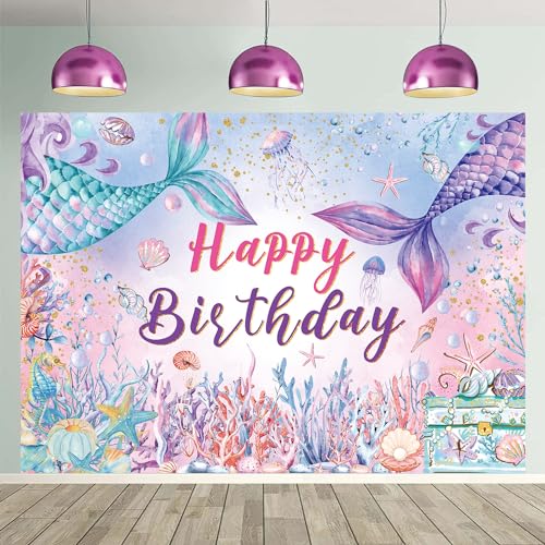 Fondo Fotográfico de Cumpleaños Sirena 5x3 pies miniatura 4