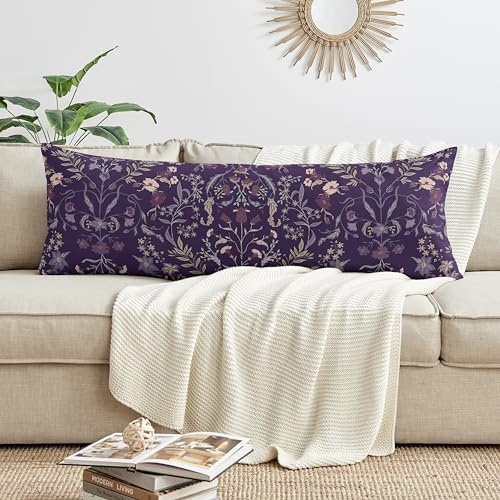 Image of Sweet Jojo Designs Boho Wildflower Vintage Floral Girl Body Pillow Cover Case Decorative Accent Long Couch Kids Bed Pregnancy Pillowcase 54x20 Purple Teal Botanical Garden Flower Bohemian Farmhouse
